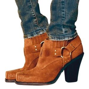 JEFFREY CAMPBELL Rumi Suede Western Style Square-Toed Ankle Boots